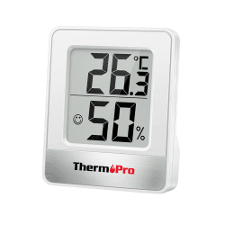 ThermoPro TP49 digitales Mini Thermo-Hygrometer Thermometer Hygrometer innen Temperatur und Luftfeuchtigkeitmessgerät mit Smiley-Indikator für Gewächshaus, Wohnzimmer, weiß