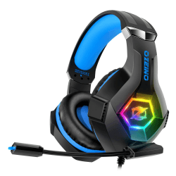 Ozeino Gaming Headset for PS4 PS5 PC,PS4 Headset with Microphone 3D Surround Sound Headphones Noise Cancelling RGB Lights Blau