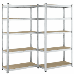 Juskys 2er-Set Lagerregal Basic 2X 180x90x40cm (HxBxT) | 1750 kg | 10 Böden | Schwerlastregal Steckregal Metall Kellerregal Regalsystem Regal verzinkt Silber