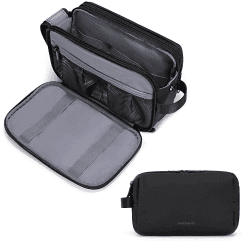 BAGSMART Kulturtasche für Herren, Reise Kulturbeutel Kosmetiktasche mit Doppelter Reißverschlussöffnung, Großer Stauraum, 5L M 01-schwarz