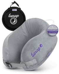 lunap Reise Nackenkissen aufblasbar mit Memory Foam Kissen GROß-HOCH | Nackenhörnchen Erwachsene | weicher Bezug aus hochwertigem KRISTALLSAMT | Auto Nackenkissen Flugzeug aufblasbar | Reisekissen Grau Rund Angebot bei HelloDeals