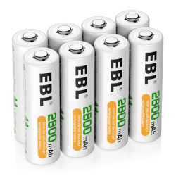 EBL AA Akku 2800mAh 8 Stück - Mignon AA wiederaufladbare Batterien, Typ NI-MH, geringe Selbstentladung mit Staubkasten, 1.2v AA Akkubatterien