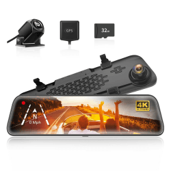 WOLFBOX 12" G840S 4K Spiegel Dashcam mit Rückfahrkamera, Auto Kamera mit IPS-Touchscreen Dual Dash Cam Spiegel, Loop-Aufnahme und G-Sensor, Parküberwachung, GPS, kostenlose 32 GB-Karte