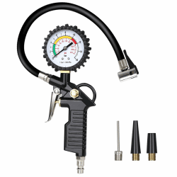 URAQT Luftdruckprüfer, Reifenfüller Reifendruckprüfer, 220 PSI-Reifenfüll-Messgerät Reifendruckmesser Multifunktion Luftdruckprüfer mit Ventil Kern Werkzeug, Kompressor Zubehör, Schwarz (#3-Schwarz) Angebot bei HelloDeals