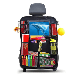 AiQInu Auto Rückenlehnenschutz und Organizer,Wasserdicht und Pflegeleicht Oxford Tuch Autositz Organizer, Rücksitz Organizer mit Viel Stauraum,Auto Rückenlehnenschutz für Kinder (1 Stück) Schwarz-1 Stück