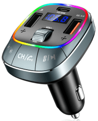 CIRYCASE Bluetooth 5.0 FM Transmitter für Auto, [PD 30W+QC3.0] [Stärkeres Dual Mic & Bass-Boost] KFZ Bluetooth Freisprechanlage Adapter Zigarettenanzünder Mit 8-Farbiger Hintergrundbeleuchtung, U-Disk Grau