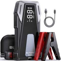 BuTure Starthilfe Powerbank, 2500A Spitzenstrom 21800mAh Tragbare 12V Auto Starthilfe für 8.5L Benzin und 8.0L Dieselmotor; Starthilfegerät mit LED Taschenlampe grau