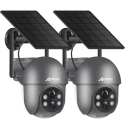 ANRAN 2K Überwachungskamera Aussen Akku WLAN, 360 Grad Schwenkbare Kabellose Überwachungskamera mit Solarpanel, PIR Bewegungsmelder mit Flutlicht, Alexa 2-Wege-Audio, Nachtsicht, Q01 Grau, 2 Stück Q01 Grau 2 Stück