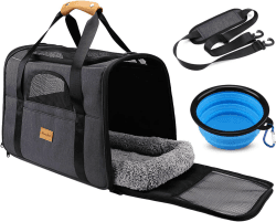 Morpilot Transportbox Katze Katzen transportboxen, Faltbare katzentasche transporttasche, hundetragetasche Transporttasche mit Einstellbar Schultergurt katzenbox für Katzen Kleiner Hund Welpe Grau M(44x31x34cm)