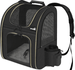 pecute Haustier Rucksack mit Netzfenster, Tragbare und Faltbare Katzentasche, Atmungsaktive und Leichte Hundetasche, Wasserdichtes Oxford-Tuch mit Viel Platz, Rutschfestes Schwarz 8kg Klassisch Mesh Schwarz, L (bis zu 8kg)