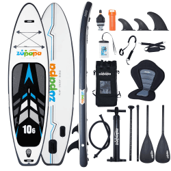 Zupapa 323cm 366cm Aufblasbare SUP Board Set| Stand Up Paddle Board mit Kajak Sitz | Komplettes Zubehör | 3-Jahres-Garantie 320cm Schwarz-Weiß-Grau