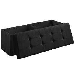 SONGMICS 110 cm Sitzbank mit Stauraum, klappbare Sitztruhe, Aufbewahrungsbox, Fußbank, schwarz LSF077B01 38 x 110 x 38 cm Schwarz