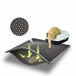 ASOBEAGE Katzenklo Matte 76 X 61cm, Katzenstreu Matte Katzenklo Unterleger Waben Design Katzenklo Vorleger wasserdichte Doppelte Schichte Entwurf Bienenwabe Katzenstreu Matte (Grau), Cat Litter Mat