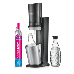 SodaStream Crystal 3.0 Wassersprudler mit 1x Quick-Connect CO2-Zylinder und 2X Glaskaraffen, Silber, Schwarz, Titan, 45 cm Titan/Schwarz