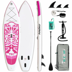 FunWater Aufblasbares Stand Up Paddle Board Surfbrett SUP Komplettes Paddleboard Zubehör Verstellbares Paddel, Pumpe, ISUP Reiserucksack, Leine, wasserdichte Tasche, Erwachsene Paddelboard pink