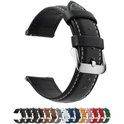Fullmosa 12 Farben Uhrenarmband 14/16/18/19/20/22/24mm, Smart watch Lederarmband für Samsung Galaxy Watch/Huawei Watch/Garmin/Fossil,Schwarz 22mm 22MM Schwarz+silber Schnalle