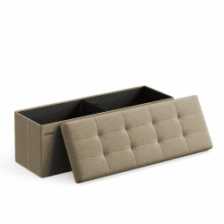 SONGMICS 110 cm Sitzbank mit Stauraum, klappbare Sitztruhe, Aufbewahrungsbox, Fußbank, helltaupe LSF077R01