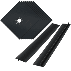 MSDADA Gaskocher-Abdeckungen, 8 Stück Gasherdabdeckungs,27 x 27 cm, mit 2 Stück 76cm Küchen Silikon Stove Gap Cover,Doppelte Dicke, Antihaftbeschichtet, Wiederverwendbar,Schnell zu Reinigen(Schwarz)