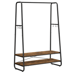 VASAGLE Anzugstange, robuster Kleiderbügel mit 2 Regalen, 6 S-Haken und Stahlrahmen für Schlafzimmer, industriell, rustikal braun und schwarz RGR112B01 Rustic Brown + Schwarz