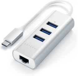 Satechi 3 Port USB 3.0 Aluminium Gigabit Ethernet Hub (ST-TC2N1USB31AS)