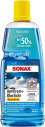 SONAX AntiFrost+KlarSicht Konzentrat (1 Liter) ergibt bis zu 3 Liter Winter-Scheibenwaschwasser, sofort mischbereit, schlierenfrei, Antikalk-Effekt | Art-Nr. 03323000 1 l (1er Pack) Konzentrat Single