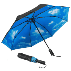 Amazon Brand - Eono Regenschirm Taschenschirm Kompakter Falt-Regenschirm, Winddichter, Auf-Zu-Automatik, Teflonbeschichtung, Verstärktes Dach, Ergonomischer Griff, Schirm-Tasche - Himmel