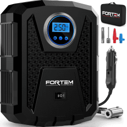 Fortem Tragbarer Kompressor Autoreifen, Kompressor Fahrrad, 12V Autoreifen Pumpe und Fahrradpumpe Elektrisch mit LED-Licht - Digitaler Reifendruckmesser Automatische Pumpe/Abschaltung, Tasche Schwarz