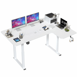 Dripex Schreibtisch höhenverstellbar elektrisch 180x110cm, L-förmiger Schreibtisch höhenverstellbar mit Dual Motor, Eckschreibtisch Standing Desk mit 4 Beinen für Super Stabilität, Spleißbrett, weiß