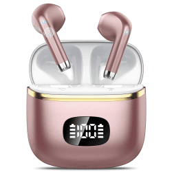 POMUIC Bluetooth Kopfhörer, 2023 Kopfhörer Kabellos Bluetooth 5.3 mit HD Mikrofon, 40 Std Spielzeit mit LED Anzeige, Deep Bass In Ear Kopfhörer, IP7 Wasserdicht Ohrhörer für Arbeit Studium Rose Gold RoseGold
