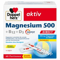 Doppelherz Magnesium 500 + B12 + D3 DIRECT mit DEPOT-Funktion - Magnesium als Beitrag für die normale Funktion der Muskeln und des Nervensystems - 60 Portionen Micro-Pellets mit Zitronen-Geschmack