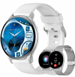 Dachma Amoled Damen Smartwatch Rund - Android Smartwatch Damen mit Whatsapp Funktion Telefonfunktion Silber Smart Watch Telefonieren mit Sprachassistent Uhr smart Watch anruffunktion mit 3 Armbändern