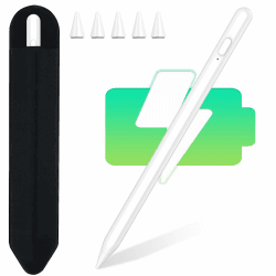 Stylus Stift für iPad 2018-2023, KBCASE Stylus Pen Schnelle Aufladung Pencil für Apple iPad/iPad Pro/iPad Mini/iPad Air, Palm Rejection iPad Stift mit 5 Ersatzspitzen, Mäppchen (Weiß)