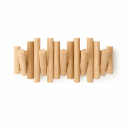 Umbra Picket Garderobenhaken - Garderobenleiste und Moderne Wand Dekoration mit 5 Klapphaken aus geschliffenem Kiefernholz, Natur