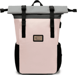 KeKour Rucksack Damen, Schulrucksack Mädchen Teenager für Uni Reisen Freizeit Job, Moderner und Unisex mit einem klassischen gefalteten Roll Top Design, perfekt für 15-Zoll-Laptops (Rosa)