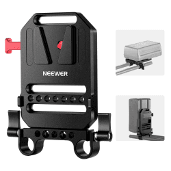 NEEWER V Mount Batterieplatte mit Dual 15mm Stangenklemmen, 1/4" und 3/8" Gewinde, Metall V Lock Akku Platte für Kamera Käfige mit 15mm Schienenstangen Trägersystem, kompatibel mit SmallRig (ST43)