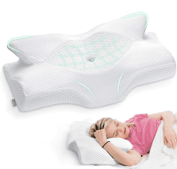 Elviros Orthopädisches Kissen aus Memory Foam, Seitenschläferkissen Nackenstützkissen, Kopfkissen Nackenschmerzen Ergonomisches Schlafkissen für Nacken-und Schulterschmerzen, 64 x 12,5/10,5 x 38 cm