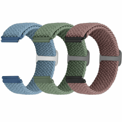 Yunshare Geflochtenes Elastisches Armband, Schnellverschluss Uhrenarmband 20mm 22mm Nylon Uhrenarmband für Samsung Galaxy/Garmin/Fossil/Amazfit/Huawei Watch Nylon Ersatzarmband Damen Herren, 3 Stück Rauchviolett+Schieferblau+Olivgrün 22mm
