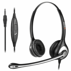 Wantek Telefon Headset 3,5mm Klinke, Laptop Kopfhörer mit Mikrofon Geräuschunterdrückung, Kabelgebundenes PC Headset Klinkenstecker für iPhone Computer Call Center Office, Klar Chat, Hoher Komfort 3.5mm-Binaural