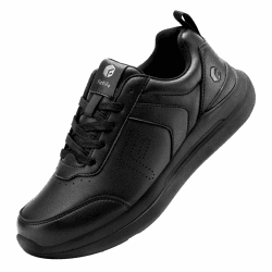 FitVille Extra Weit Freizeitschuhe Herren Superweiches Leder Sneaker Athletic Formal Classic Turnschuhe Business Lässige Sportschuhe Umweltfreundlich Atmungsaktiv Walkingschuhe 45 EU X-Weit Schwarz
