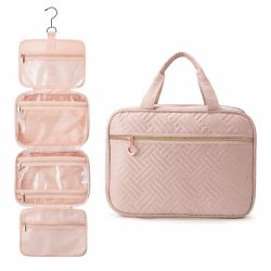Kulturtasche Damen LOVEVOOK wasserdichte Kulturbeutel zum Aufhängen Faltbare Waschtasche Kosmetiktasche Groß mit 360°Drehbare Haken Waschbeutel für Damen Rosa Rosa M