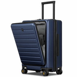 LEVEL8 Handgepäck Koffer Vortasche, 4 Rollen Leicht mit laptopfach,Hartschalen Trolley Rollkoffer Reisekoffer, Fronttaschenschloss-Abdeckung, TSA, 54cm, 35L, Blau