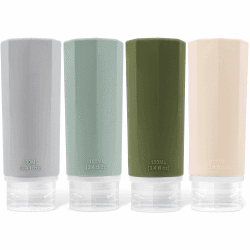 Opret 4 Stück Silikon Reiseflaschen Set, 100ml Reiseflaschen zum Befüllen Kosmetik Shampoo Flüssigkeiten, Auslaufsicher Nachfüllbare Leer Reiseset Reisegröße Behälter Travel Bottles Set Travel Kit 4x100ml Grau weiß blau grün