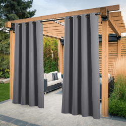 PONY DANCE Outdoor Vorhang Wetterfest 2er Set H 243 x B 132 cm Terrasse Vorhänge Outdoor Gardinen Wasserdicht Sichtschutz & Sonnenschutz Balkon Vorhang Grau Blickdicht Ösenschal