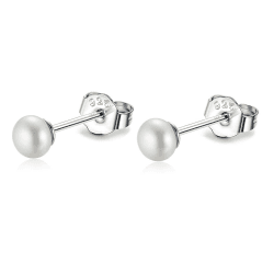 Süßwasserperlen Ohrringe Winzige Kleine Mini 3mm 4mm 5mm Echte Weiß Süßwasser-Zuchtperlen Ohrringe Ohrstecker 925 Sterling Silber Vergoldete Perlenohrringe Perlenohrstecker Ohrringe für Mädchen 4-5mm Weiße Perlen - Silber