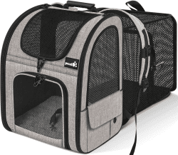 Hunderucksack bis 8kg, Erweiterbar Faltbar, Katzenrucksack Große Katzen mit Anti-offener Reißverschluss, Rucksack Hund mit Netz Fenster Braun, für Hunde Katzen Haustiere (34 * 27 * 44cm)