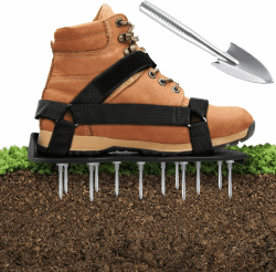 Ohuhu Rasenlüfter Schuhe Nagelschuhe mit Schaufel Kostenlose Installation, Rasenbelüfter Aerifizierer Gartenschuhe mit Klettverschluss, Der ideale Rasenbelüfter für Rasen Hof Garten, Schwarz