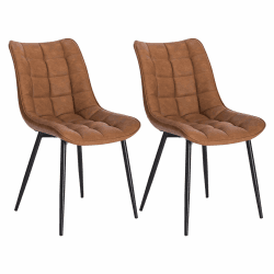 WOLTU® Esszimmerstühle BH207hbr-2 2er Set Küchenstuhl Polsterstuhl Wohnzimmerstuhl Sessel mit Rückenlehne, Sitzfläche aus Kunstleder, Metallbeine, Antiklederoptik, Hellbraun