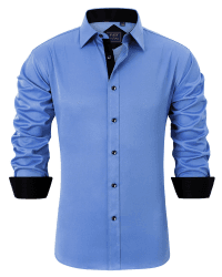 J.VER Herren Hemd Regular Fit Langarm Herrenhemden Freizeithemd Regular Businesshemd elastiscer Musterhemd Hellblau/Schwarz 3XL