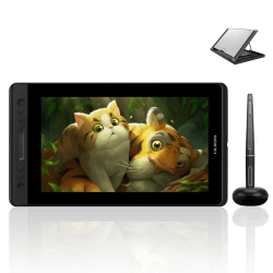 HUION Kamvas Pro 13 Grafiktablett mit Display, 13,3 Zoll HD Pen Display mit Batterieloser Stift PW507, Verstellbarem Ständer ST300, 4 Drucktasten+1 Touch-Leiste, Geeignet für E-Learning, Wins & macOS 13,3 Zoll Schwarz