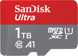 SanDisk Ultra Android microSDXC UHS-I Speicherkarte 1 TB + Adapter (Für Smartphones und Tablets, A1, Class 10, U1, Full HD-Videos, bis zu 150 MB/s Lesegeschwindigkeit)